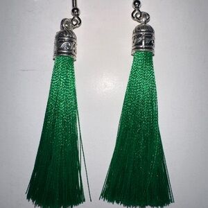Grass green tassel earrings